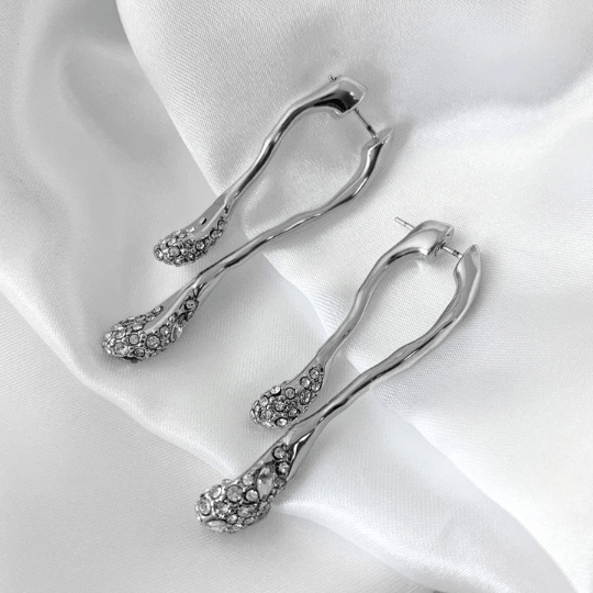 Long water drop Earrings with Sparkle diamond - Umber Shade