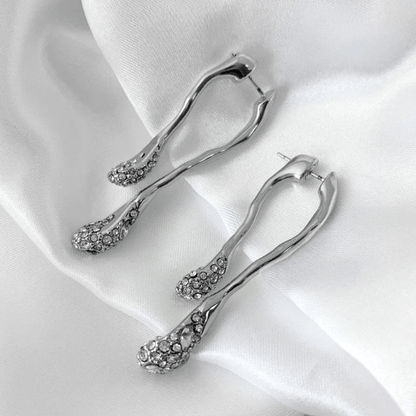 Long water drop Earrings with Sparkle diamond - Umber Shade