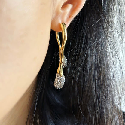 Long water drop Earrings with Sparkle diamond - Umber Shade