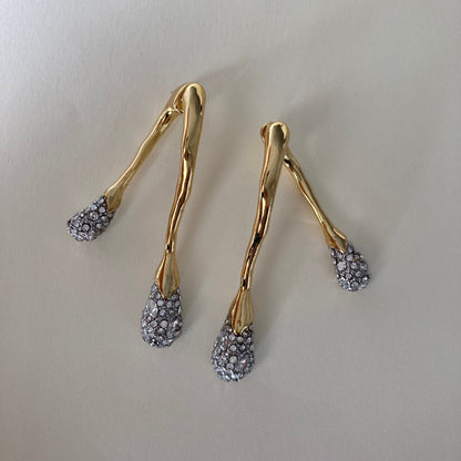 Long water drop Earrings with Sparkle diamond - Umber Shade