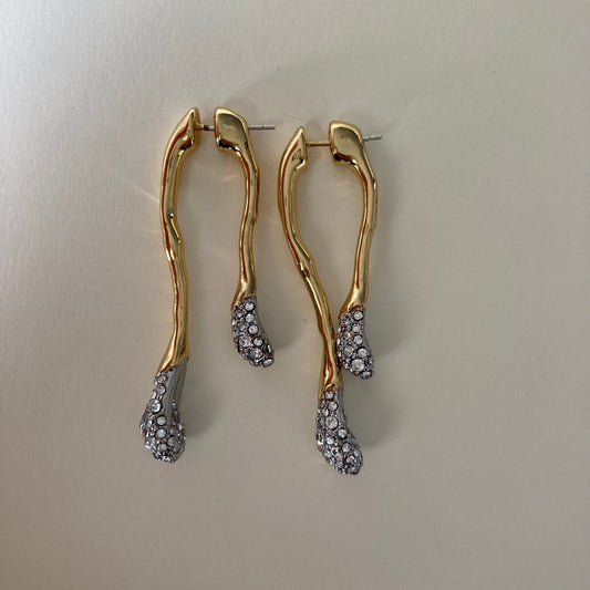 Long water drop Earrings with Sparkle diamond - Umber Shade