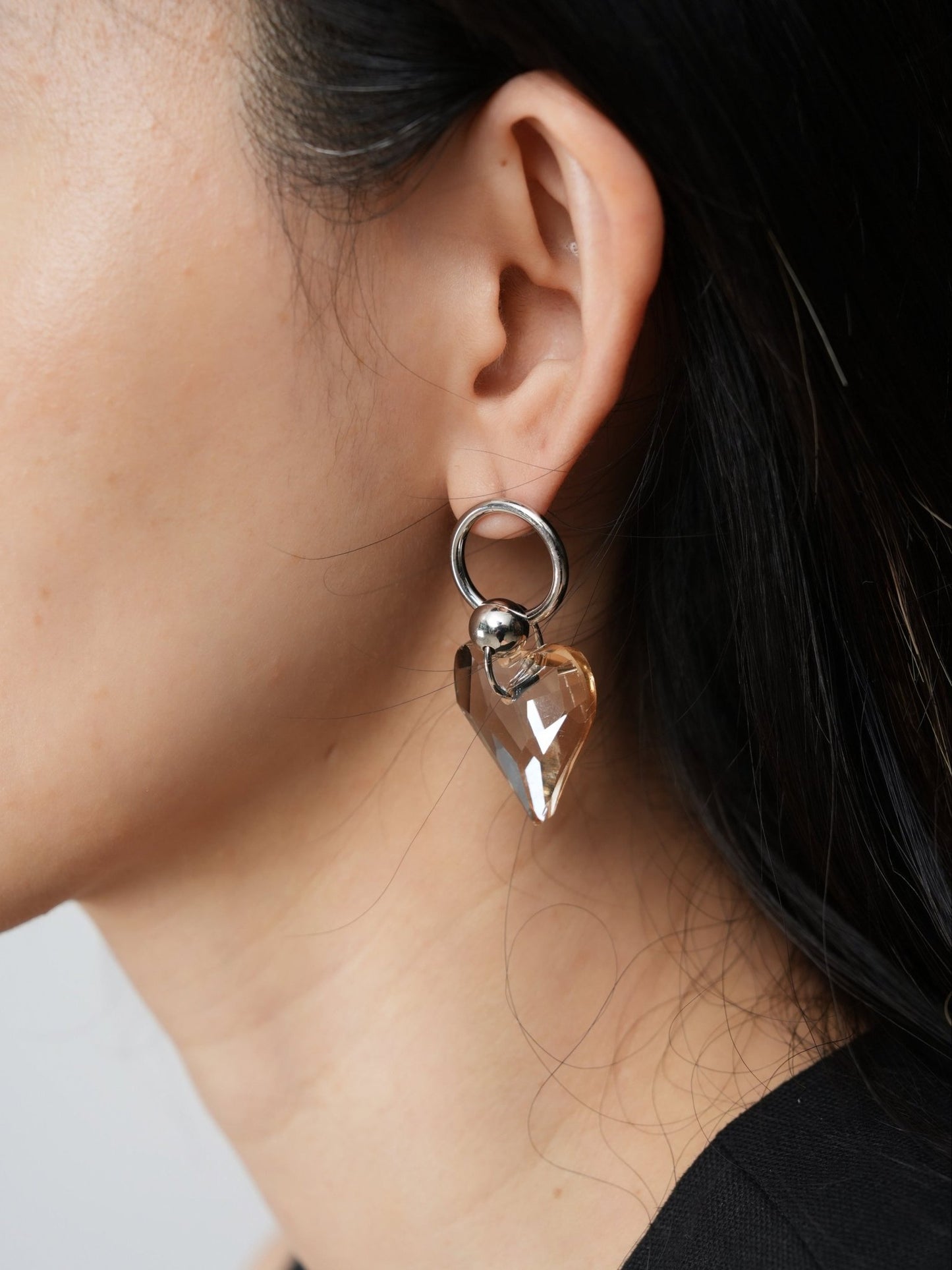 Mismatched crystal heart & natural stone earrings - Umber Shade