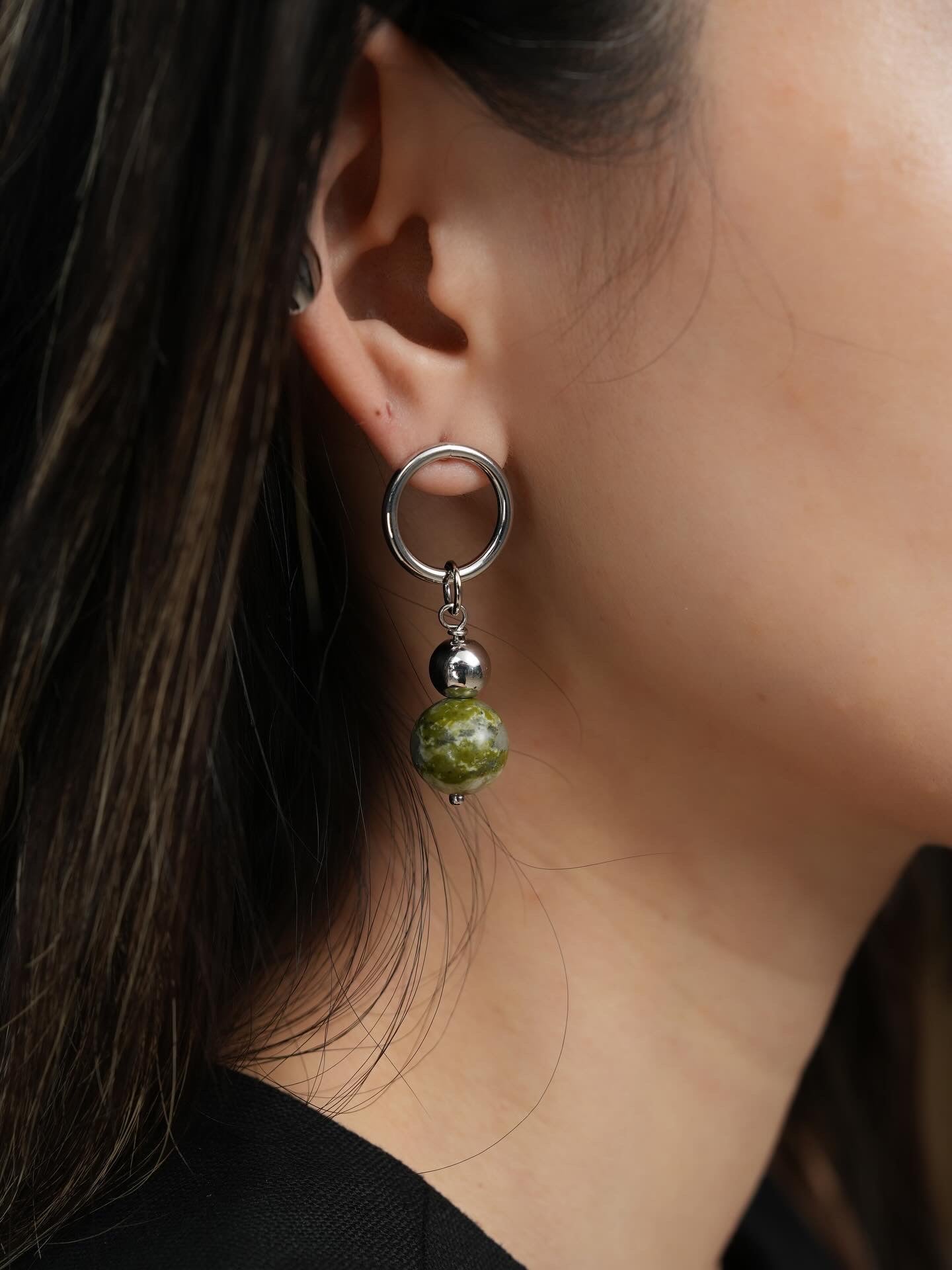 Mismatched crystal heart & natural stone earrings - Umber Shade