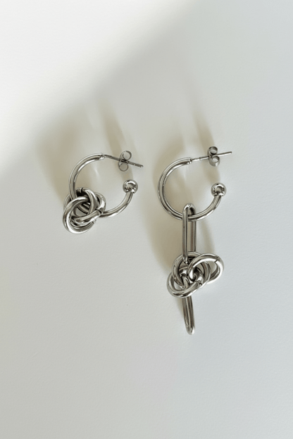 Mismatched Silver Knot Hoop Earrings - Umber Shade