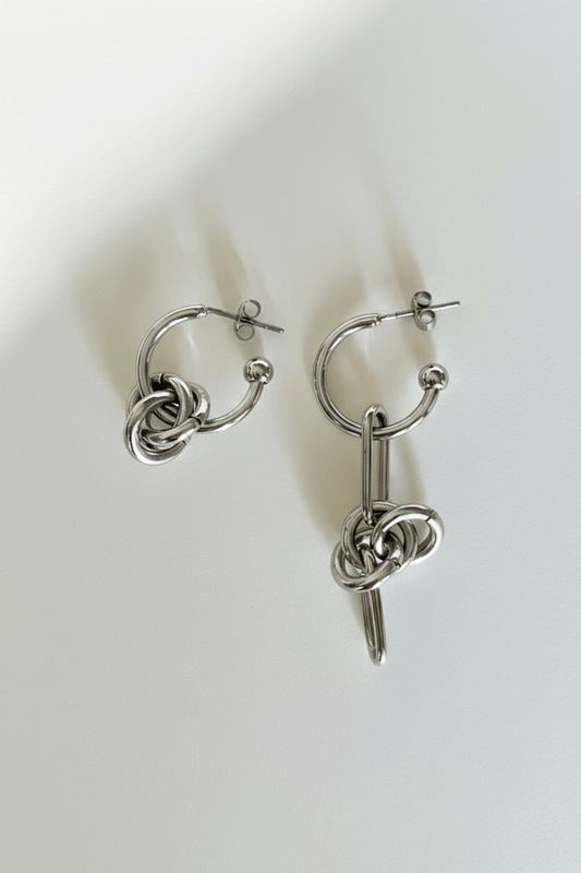 Mismatched Silver Knot Hoop Earrings - Umber Shade