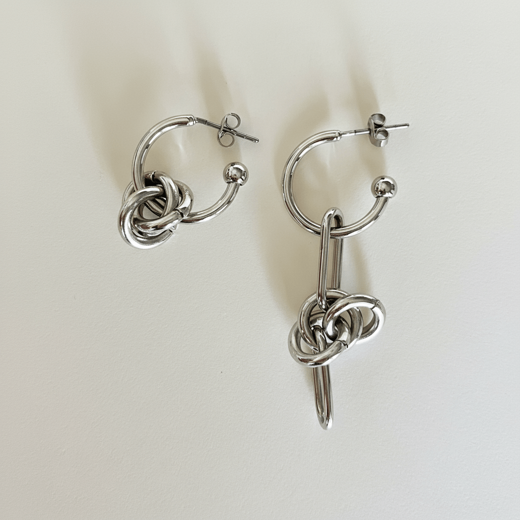 Mismatched Silver Knot Hoop Earrings - Umber Shade