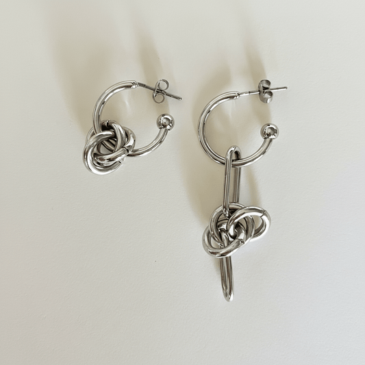Mismatched Silver Knot Hoop Earrings - Umber Shade