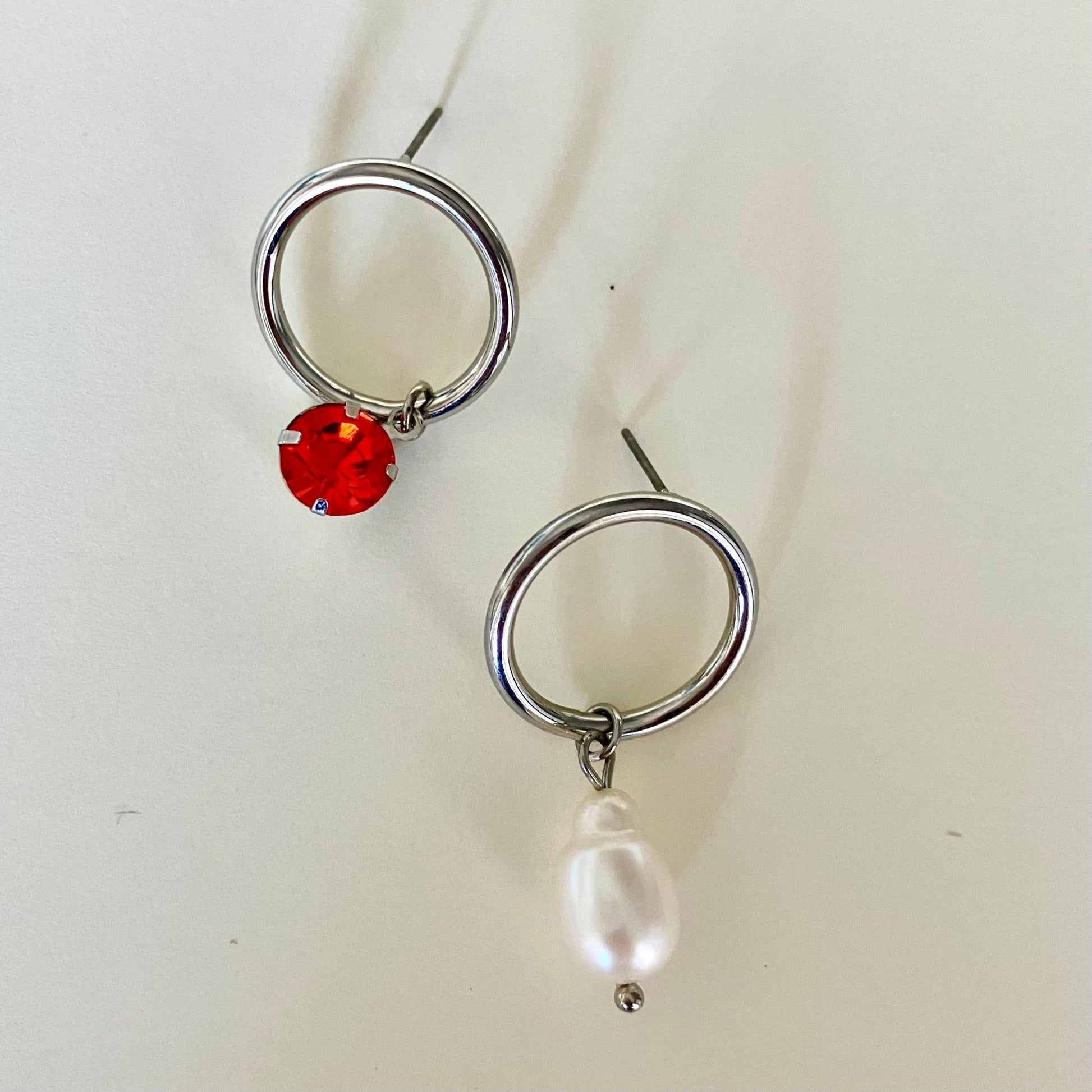 Mismatched Silver - tone Pearl Earrings - Umber Shade