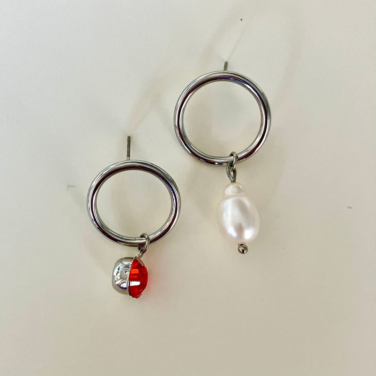 Mismatched Silver - tone Pearl Earrings - Umber Shade