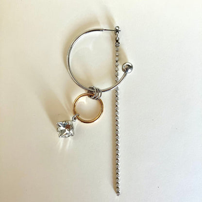 Mixed Metal Hoop Earring with Crystal Chain - Umber Shade