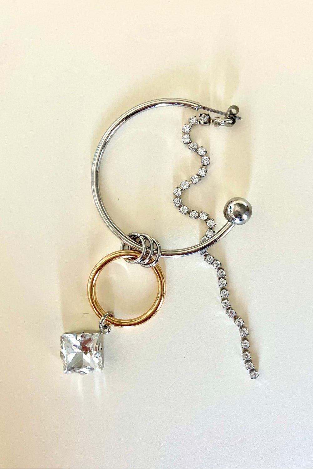 Mixed Metal Hoop Earring with Crystal Chain - Umber Shade