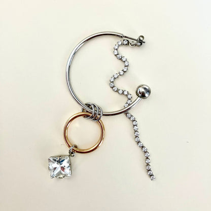 Mixed Metal Hoop Earring with Crystal Chain - Umber Shade