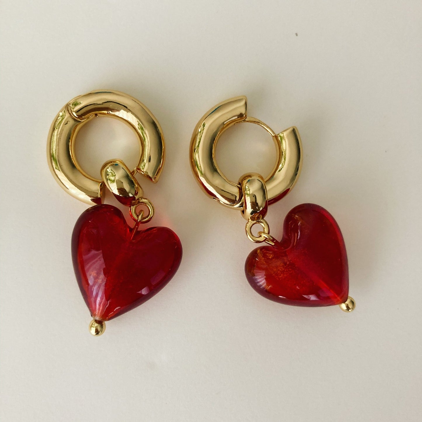 Murano Glass Heart Huggie Earrings - Umber Shade