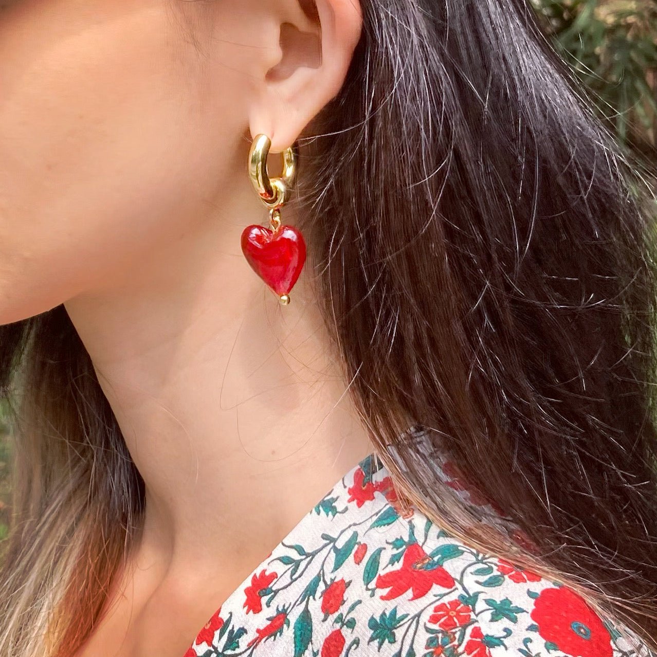 Murano Glass Heart Huggie Earrings - Umber Shade