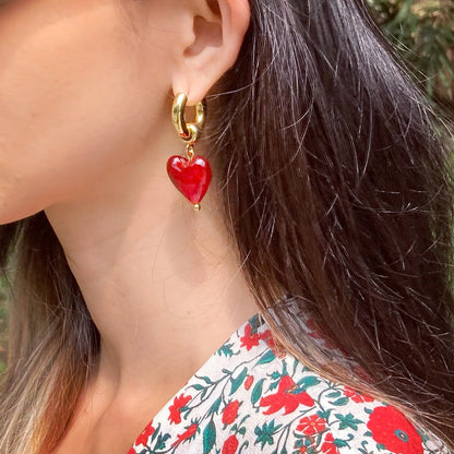 Murano Glass Heart Huggie Earrings - Umber Shade