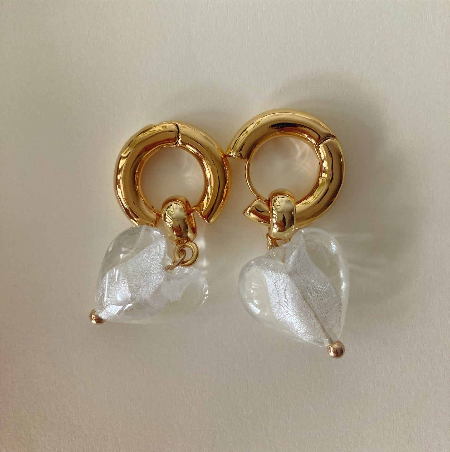 Murano Glass Heart Huggie Earrings - Umber Shade