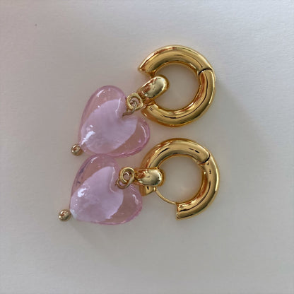 Murano Glass Heart Huggie Earrings - Umber Shade