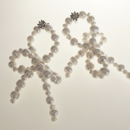 Pearl Bow Earrings - Umber Shade