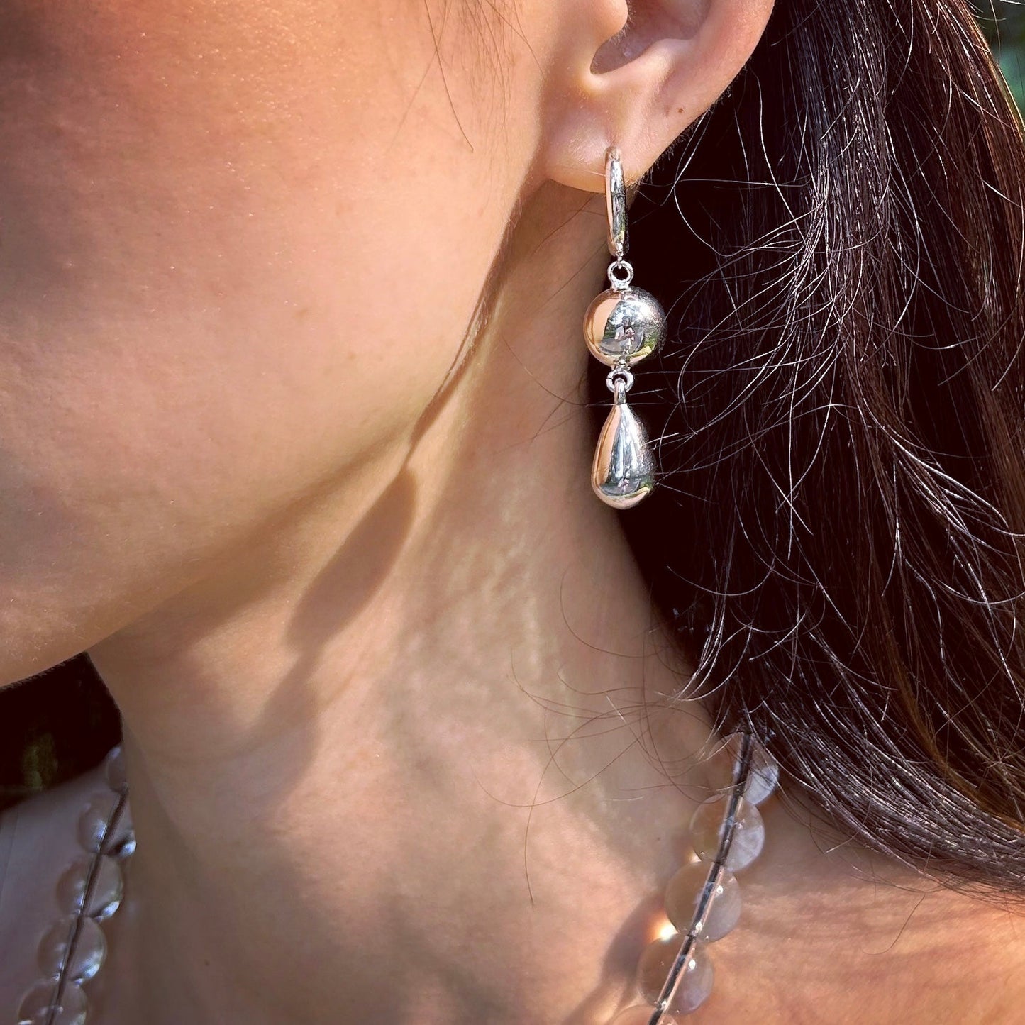 Polished Silver Teardrop Earrings - Umber Shade