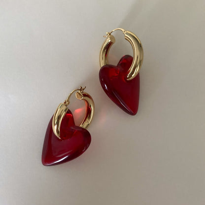 Red Heart Drop Hoops - Umber Shade