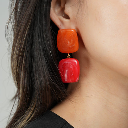 Red & Orange Statement Drop Earrings - Umber Shade