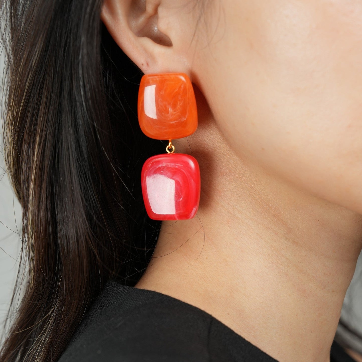 Red & Orange Statement Drop Earrings - Umber Shade