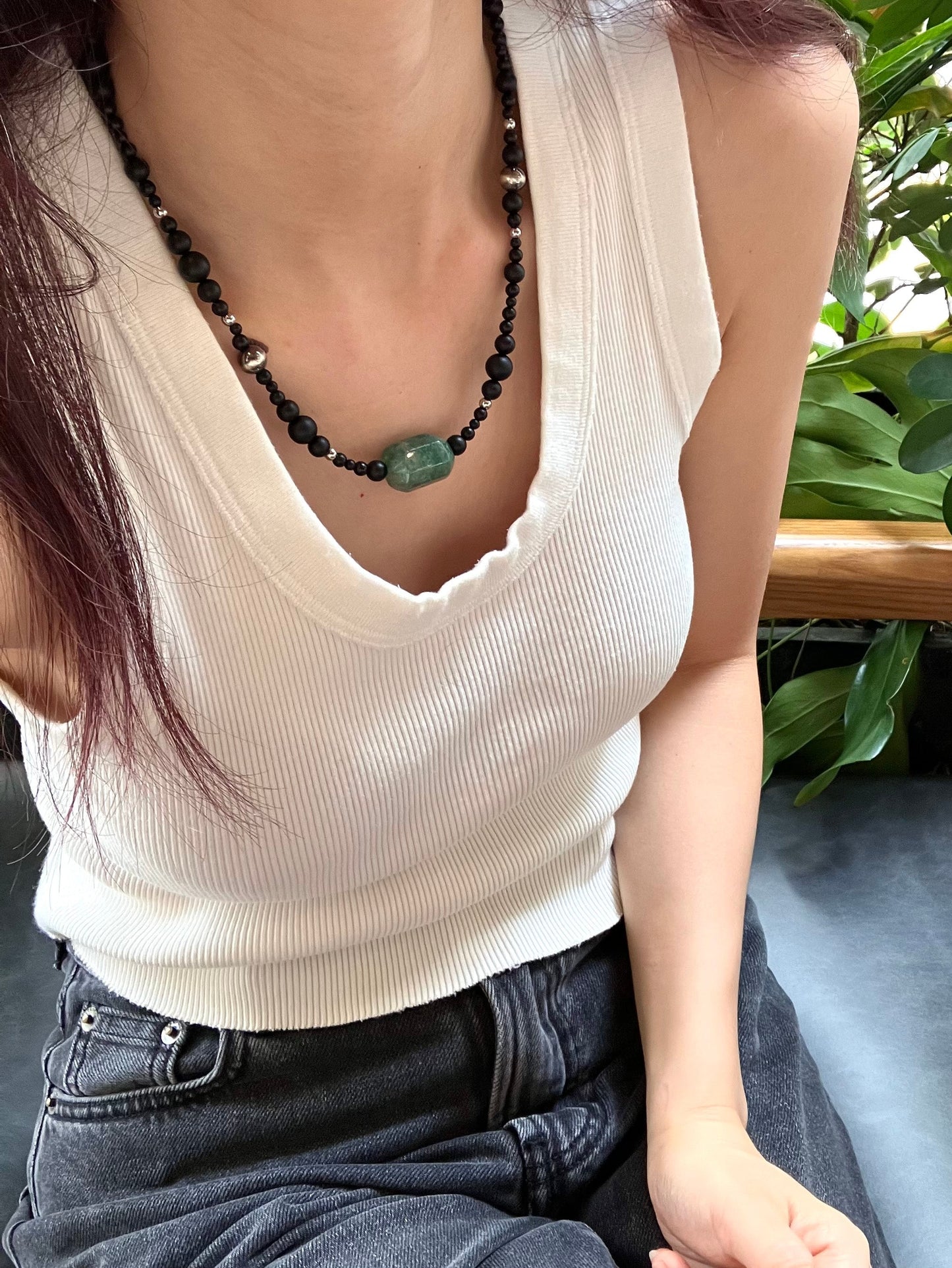 Renewal Necklace with Green Strawberry Quartz - Umber Shade