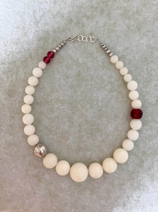 White Bodhi Necklace with Cherry Red Glass - Umber Shade