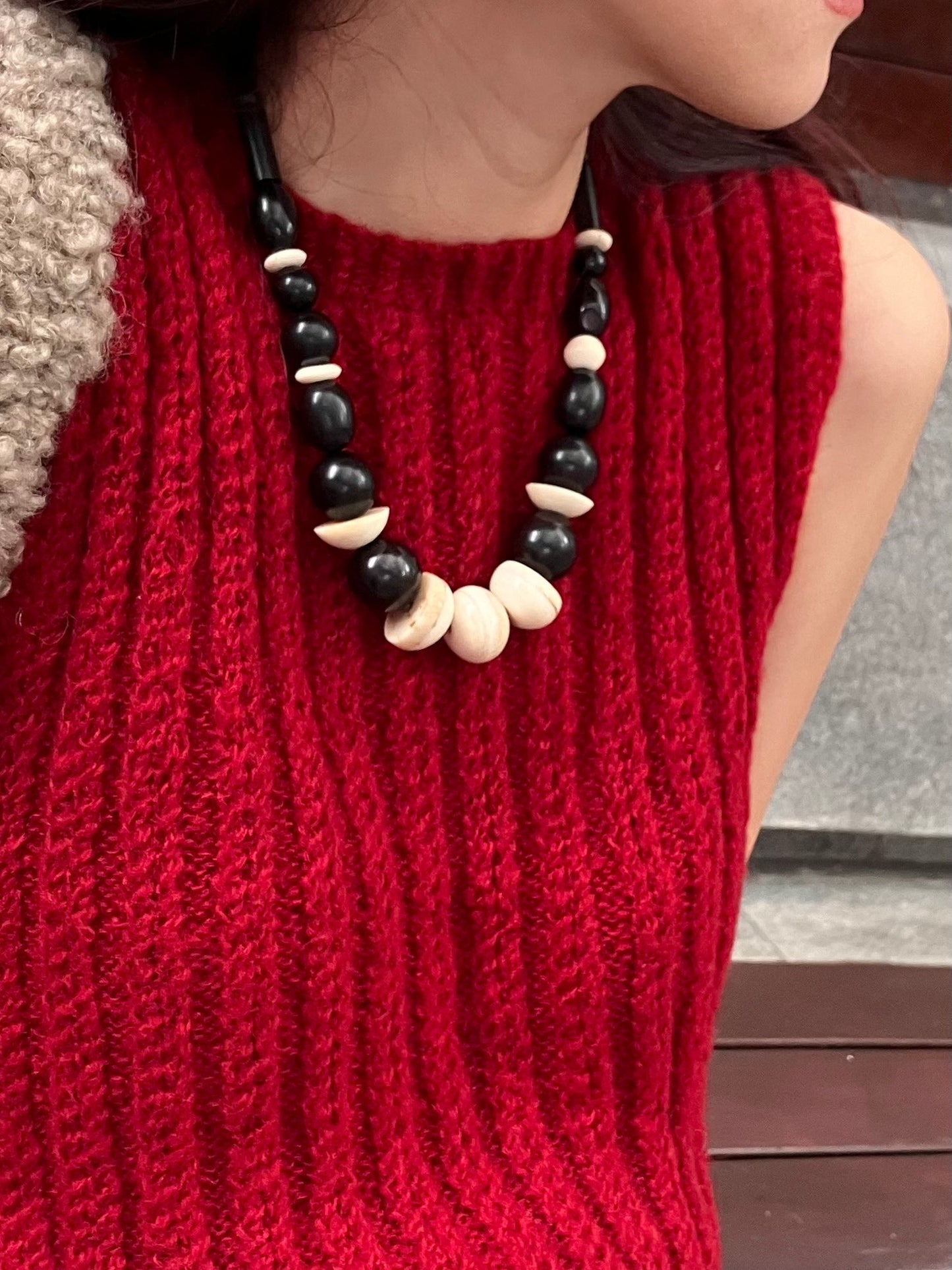 Tibetan Yak Bone & Ebony Necklace - Umber Shade